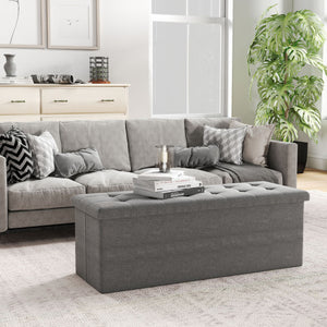 43 Inches Folding Storage Ottoman Bench Linen End of Bed Bench with Padded Seat-Dark Gray