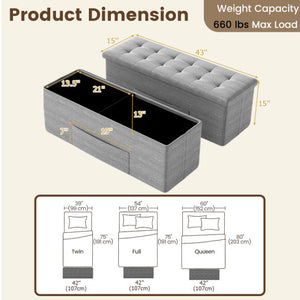 43 Inches Folding Storage Ottoman Bench Linen End of Bed Bench with Padded Seat-Light Gray