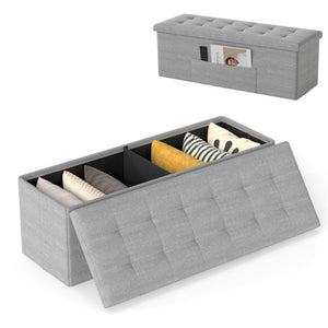 43 Inches Folding Storage Ottoman Bench Linen End of Bed Bench with Padded Seat-Light Gray