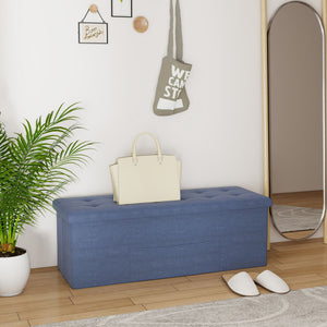 43 Inches Folding Storage Ottoman Bench Linen End of Bed Bench with Padded Seat-Navy