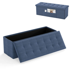 43 Inches Folding Storage Ottoman Bench Linen End of Bed Bench with Padded Seat-Navy