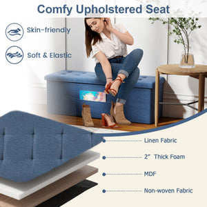43 Inches Folding Storage Ottoman Bench Linen End of Bed Bench with Padded Seat-Light Gray