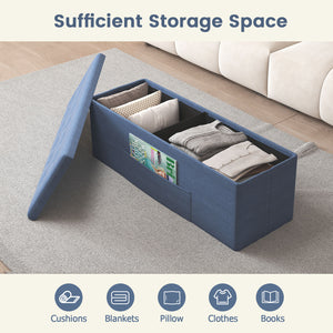 43 Inches Folding Storage Ottoman Bench Linen End of Bed Bench with Padded Seat-Navy