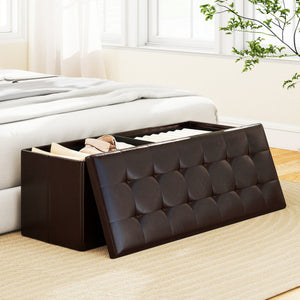 43 Inches Folding Storage Ottoman Bench Foot Rest Stool End of Bed Bench-Brown