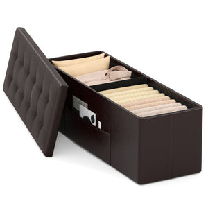 43 Inches Folding Storage Ottoman Bench Foot Rest Stool End of Bed Bench-Brown