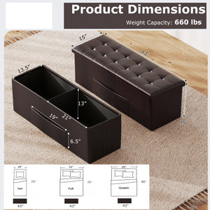 43 Inches Folding Storage Ottoman Bench Foot Rest Stool End of Bed Bench-Brown