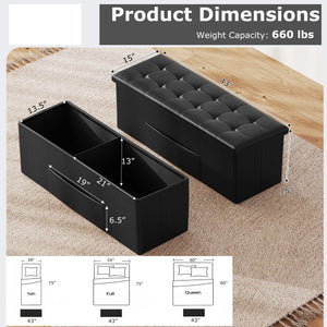 43 Inches Folding Storage Ottoman Bench Foot Rest Stool End of Bed Bench-Black