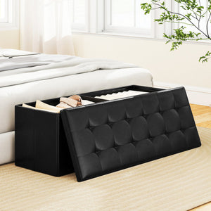 43 Inches Folding Storage Ottoman Bench Foot Rest Stool End of Bed Bench-Black
