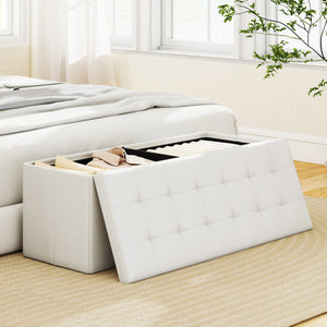 43 Inches Folding Storage Ottoman Bench Foot Rest Stool End of Bed Bench-White