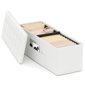 43 Inches Folding Storage Ottoman Bench Foot Rest Stool End of Bed Bench-White