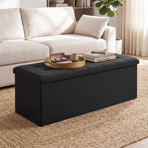 43 Inches Folding Storage Ottoman Bench with Padded Seat-Black