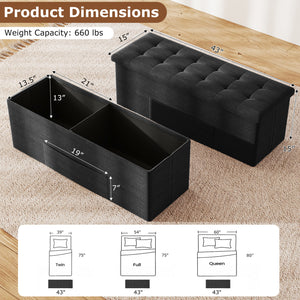 43 Inches Folding Storage Ottoman Bench with Padded Seat-Black