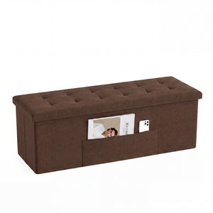 43 Inches Folding Storage Ottoman Bench Linen End of Bed Bench with Padded Seat-Brown