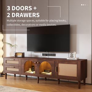 Rattan TV Stand with 3 Cabinets and 2 Drawers