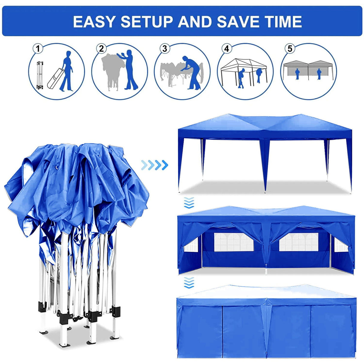 10'X20' Folding Canopy With 6 Removable Sidewalls Outdoor Event Shelter UPF 50+ Gazebo Portable Tents For Parties Beach Camping Wedding Ez Pop Up Canopy by Couch.com