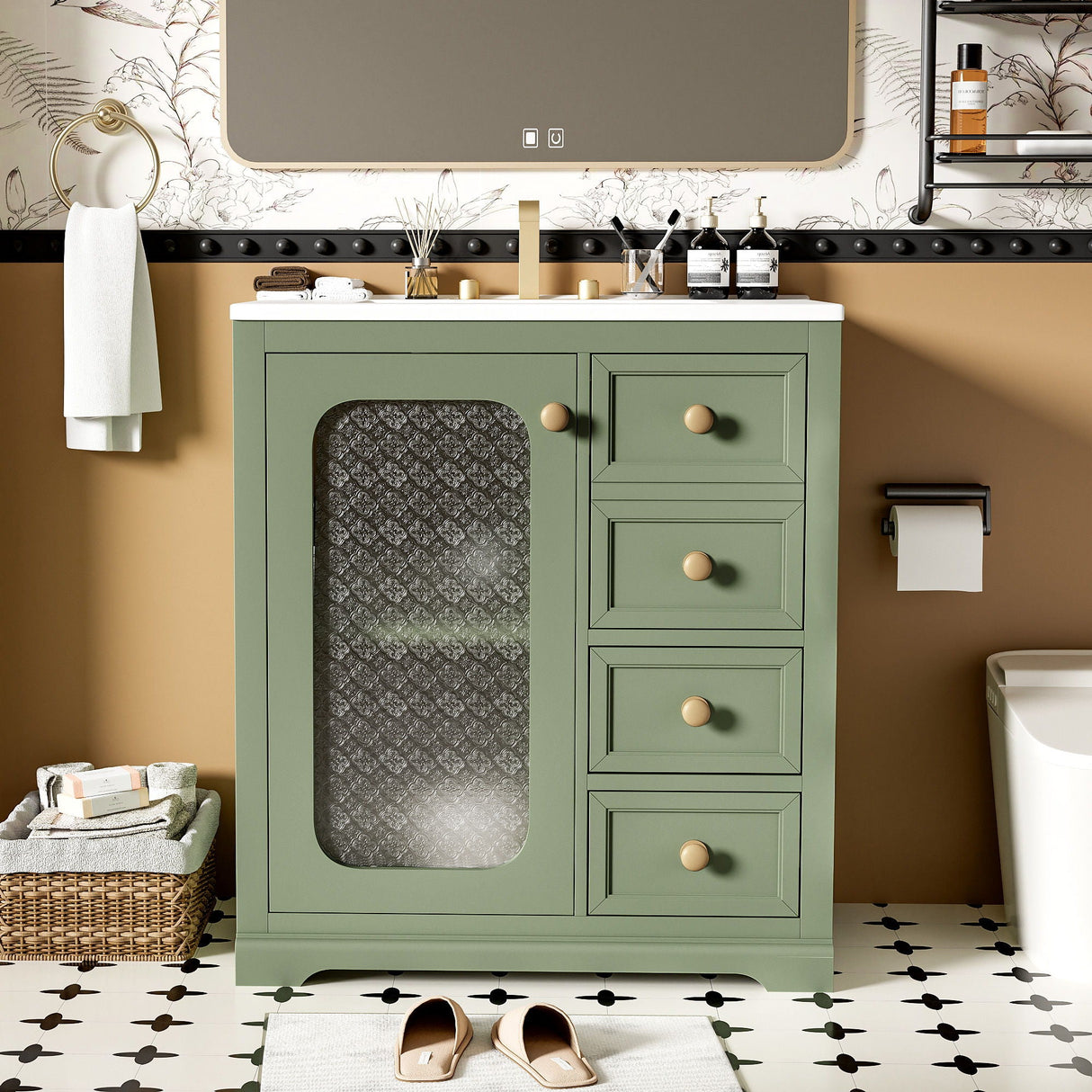 Bathroom Vanity With A Soft Close Glass Door, Adjustable Shelves, And Three Drawers by Couch.com
