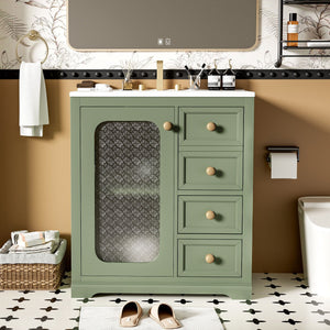 Bathroom Vanity With A Soft Close Glass Door, Adjustable Shelves, And Three Drawers by Couch.com