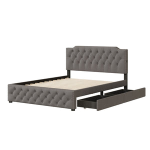 Upholstered Platform Bed With 2 Drawers And 2 Sets Of USB Ports On Each Side, Linen Fabric by Couch.com
