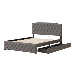 Upholstered Platform Bed With 2 Drawers And 2 Sets Of USB Ports On Each Side, Linen Fabric by Couch.com