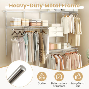 4-8 Feet Closet Organizers and Storage System with Hanging Rod for Laundry Bedroom-White