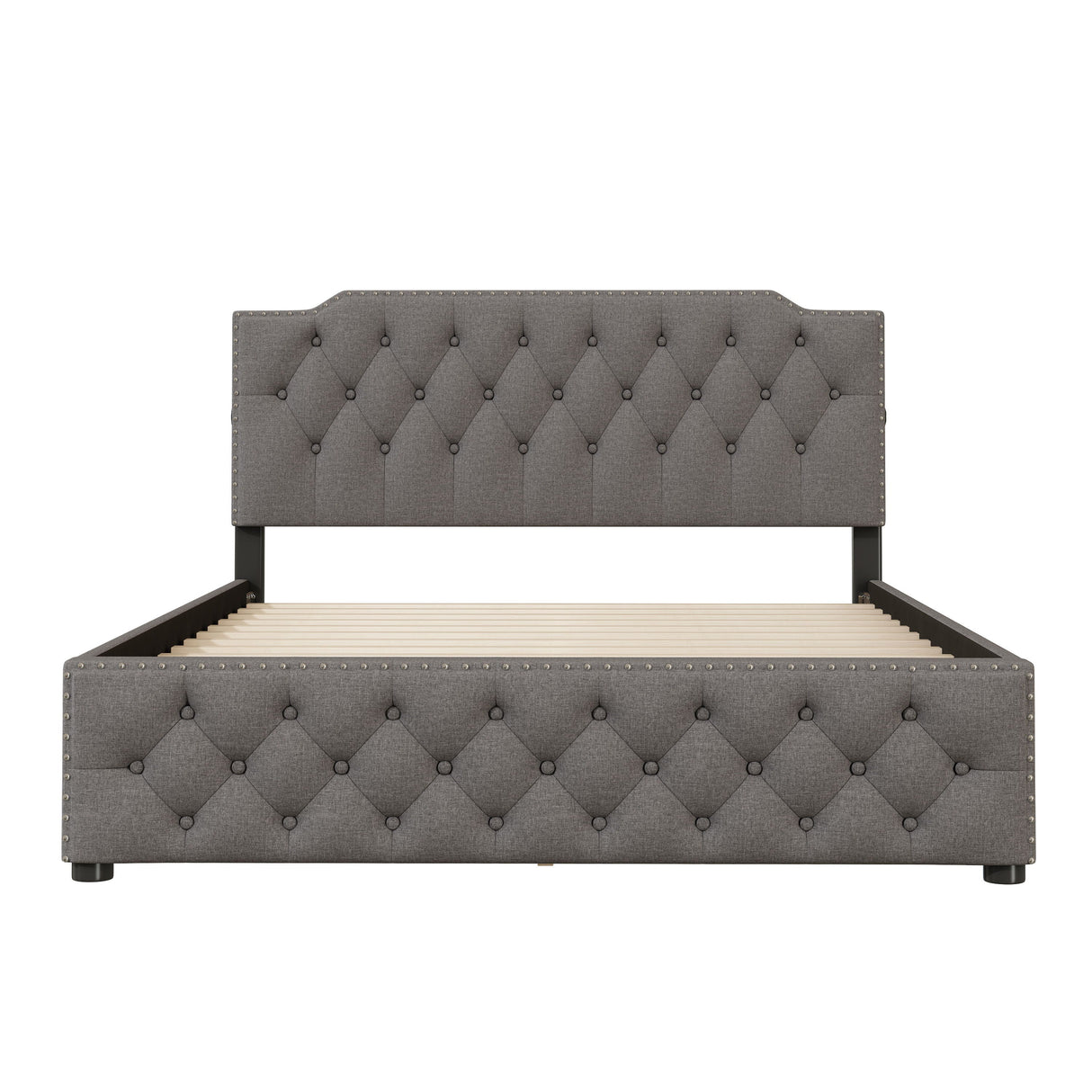 Upholstered Platform Bed With 2 Drawers And 2 Sets Of USB Ports On Each Side, Linen Fabric by Couch.com