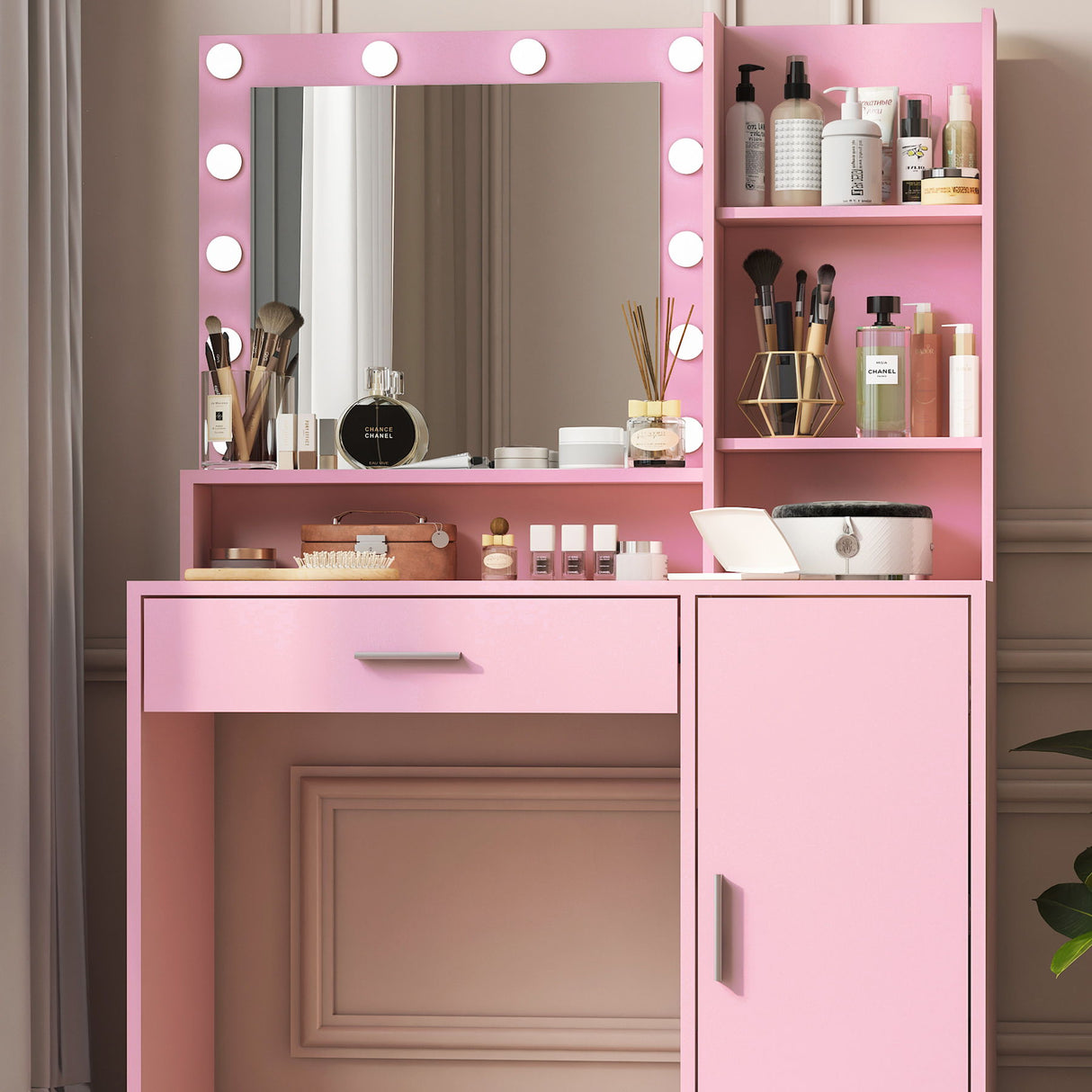 Vanity Desk With Mirror & Light, Large Drawer Three Level Storage Dresser, 3 Lighting Modes Adjustable Brightness, Bedroom Dressing Table by Couch.com