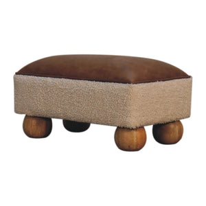 Couch.com Vintage Leather Boucle Ball Footstool Brown, Fabric Construction, Dark Brown Finish by Couch.com