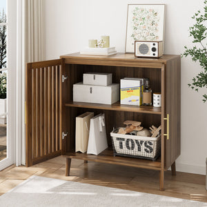 Farmhouse Sideboard Buffet Cabinet With Louvered Doors, Wood Coffee Bar Storage For Kitchen & Living Room - Walnut by Couch.com