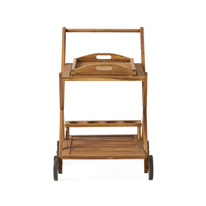 Riviera Bar Cart Natural Stained Acacia Wood Mobile Bar Cart