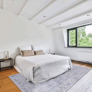 Maval - 4' X 6' Area Rug Washable - Blue / Cream by Couch.com