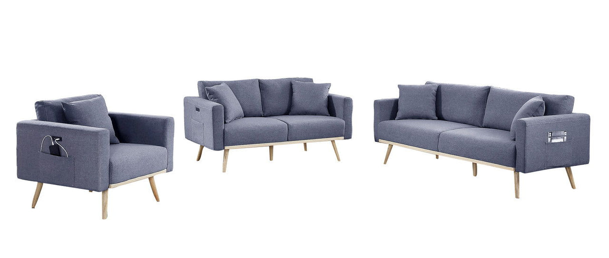 Easton - Linen Fabric Living Room Set With USB Charging Ports Pockets And Pillows (Set of 2) by Couch.com