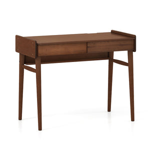 Bamboo Writing Desk with 2 Storage Drawers and Open Shelf-Walnut