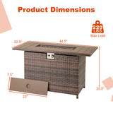 44.5 Inch Propane Fire Pit Table Rattan Gas 2-in-1 with Stainless Steel Burner-Brown