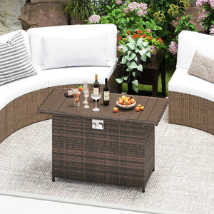 44.5 Inch Propane Fire Pit Table Rattan Gas 2-in-1 with Stainless Steel Burner-Brown