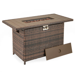 44.5 Inch Propane Fire Pit Table Rattan Gas 2-in-1 with Stainless Steel Burner-Brown