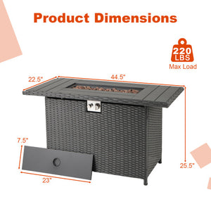 44.5 Inch Propane Fire Pit Table Rattan Gas 2-in-1 with Stainless Steel Burner-Black