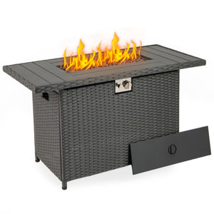44.5 Inch Propane Fire Pit Table Rattan Gas 2-in-1 with Stainless Steel Burner-Black