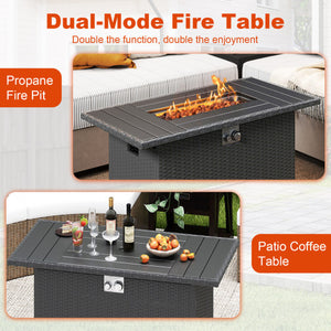 44.5 Inch Propane Fire Pit Table Rattan Gas 2-in-1 with Stainless Steel Burner-Brown