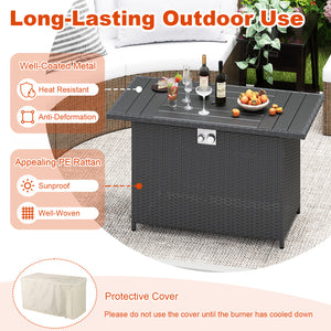 44.5 Inch Propane Fire Pit Table Rattan Gas 2-in-1 with Stainless Steel Burner-Black