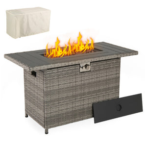 44.5 Inch Propane Fire Pit Table Rattan Gas 2-in-1 with Stainless Steel Burner-Gray