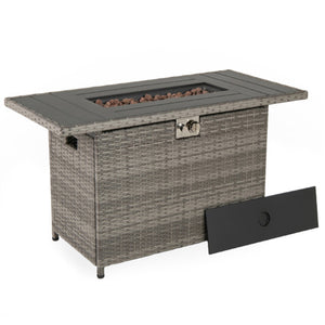 44.5 Inch Propane Fire Pit Table Rattan Gas 2-in-1 with Stainless Steel Burner-Gray