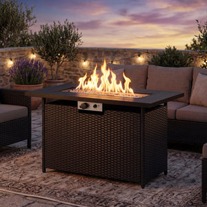 44.5 Inch Propane Fire Pit Table Rattan Gas 2-in-1 with Stainless Steel Burner-Black & Gray