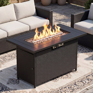 44.5 Inch Propane Fire Pit Table Rattan Gas 2-in-1 with Stainless Steel Burner-Black & Gray