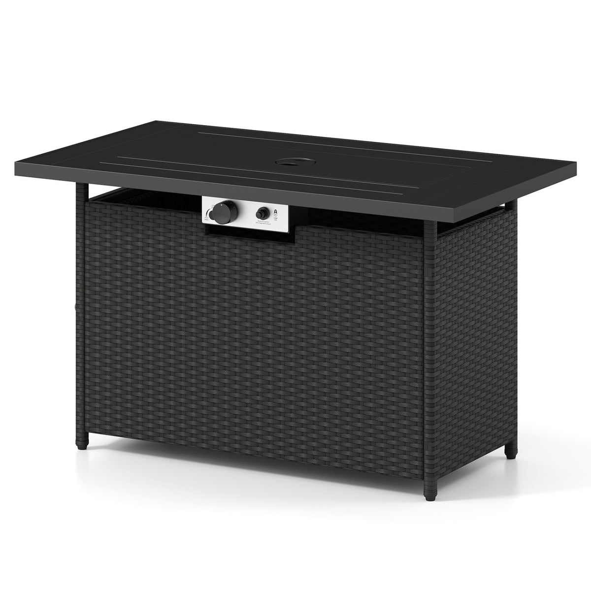 44.5 Inch Propane Fire Pit Table Rattan Gas 2-in-1 with Stainless Steel Burner-Black & Gray