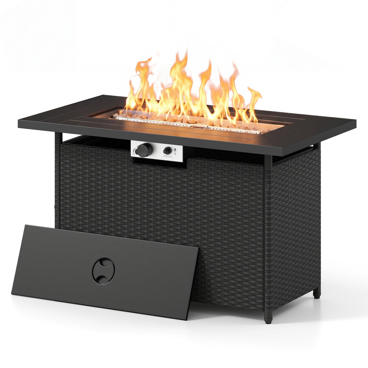 44.5 Inch Propane Fire Pit Table Rattan Gas 2-in-1 with Stainless Steel Burner-Black & Gray