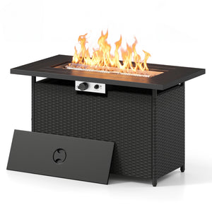 44.5 Inch Propane Fire Pit Table Rattan Gas 2-in-1 with Stainless Steel Burner-Black & Gray