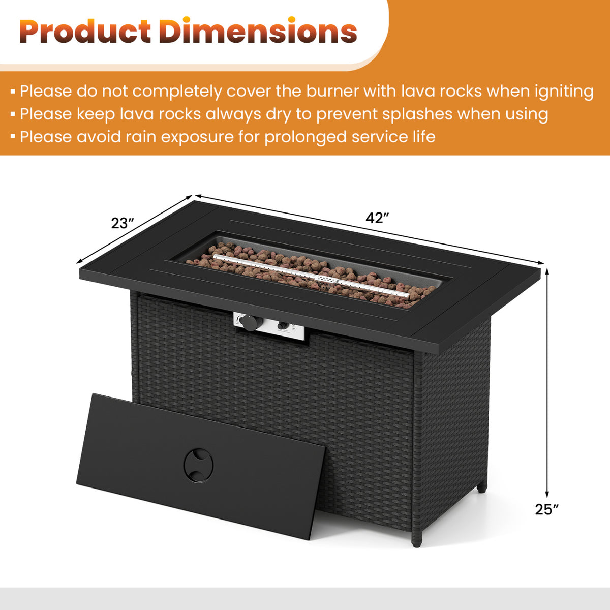 44.5 Inch Propane Fire Pit Table Rattan Gas 2-in-1 with Stainless Steel Burner-Black & Gray