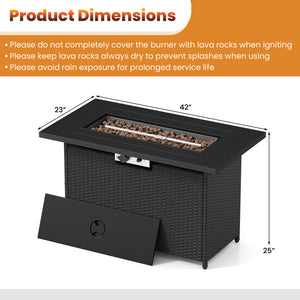 44.5 Inch Propane Fire Pit Table Rattan Gas 2-in-1 with Stainless Steel Burner-Black & Gray