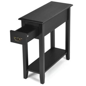 2 Tier End Bedside Sofa Side Table Narrow Nightstand-Black