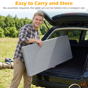 44" HDPE Folding Picnic Table Set with 2 Benches-Gray